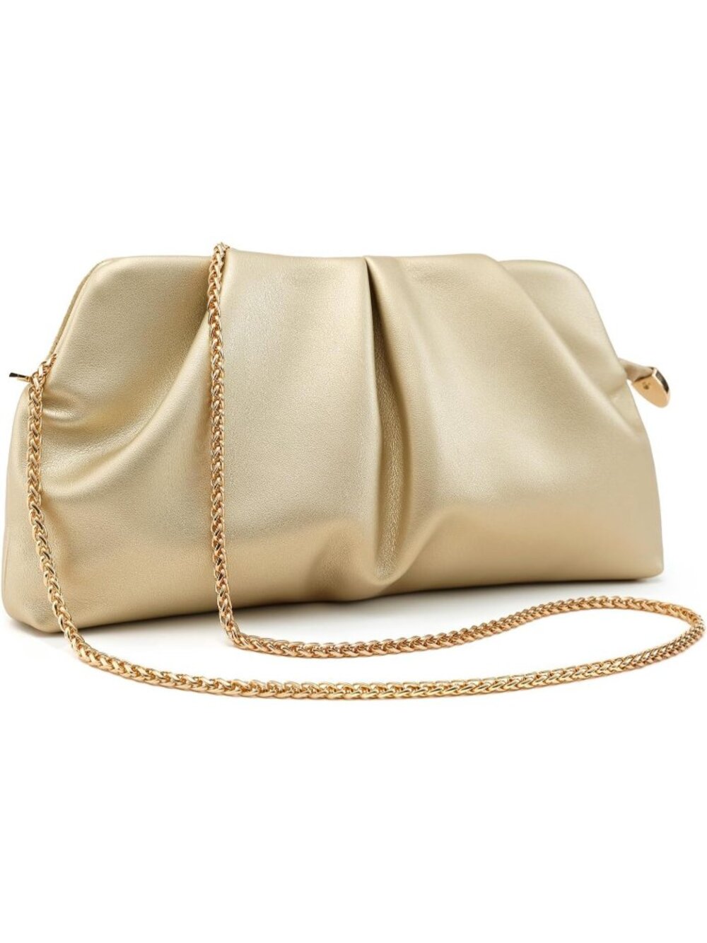 Women's Light Gold Pleated Formal Clutch Purse Evening Bag Detachable Chain
